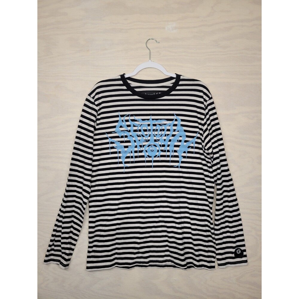 Section 8 Men's Long Sleve Shirt Black White Stripe Eightball Graphic Crew Tee